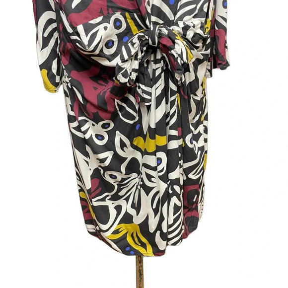 Eloquii Tie Front Kimono Sleeve Dress Black‎ Burgundy Floral Plus Size 16 - Picture 6 of 12
